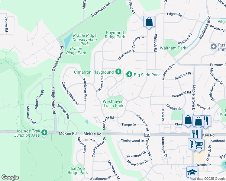 map of restaurants, bars, coffee shops, grocery stores, and more near 2954 Cimarron Trail in Madison
