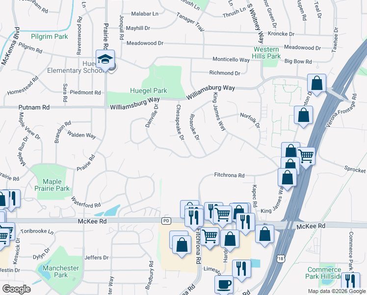 map of restaurants, bars, coffee shops, grocery stores, and more near 5812 Danville Drive in Fitchburg