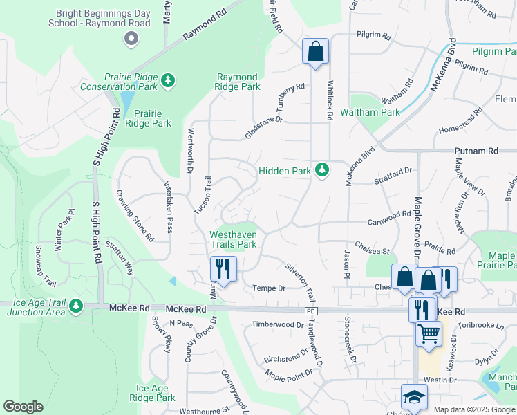 map of restaurants, bars, coffee shops, grocery stores, and more near 9 Wichita Court in Madison