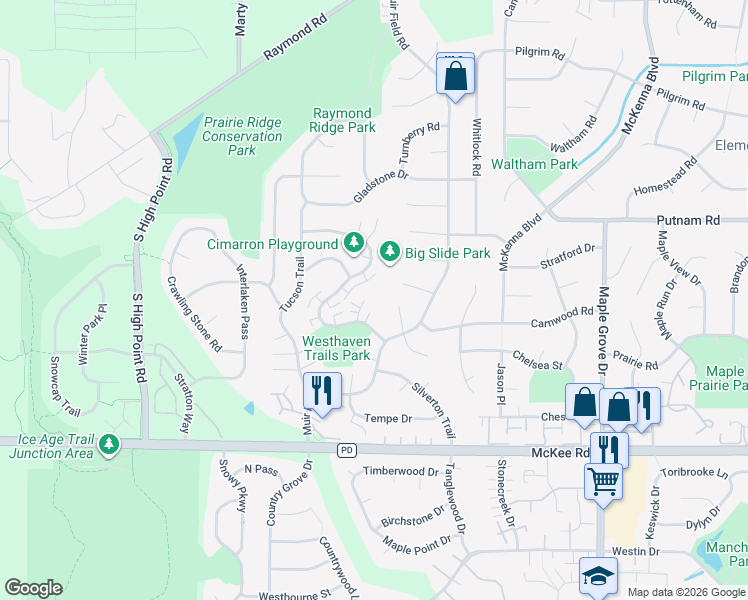 map of restaurants, bars, coffee shops, grocery stores, and more near 9 Wichita Court in Madison