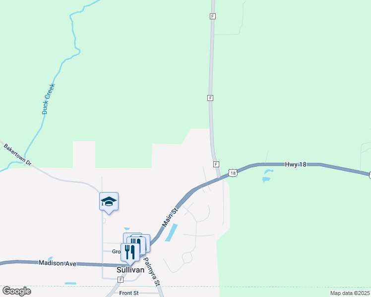 map of restaurants, bars, coffee shops, grocery stores, and more near 207 Cth F in Sullivan