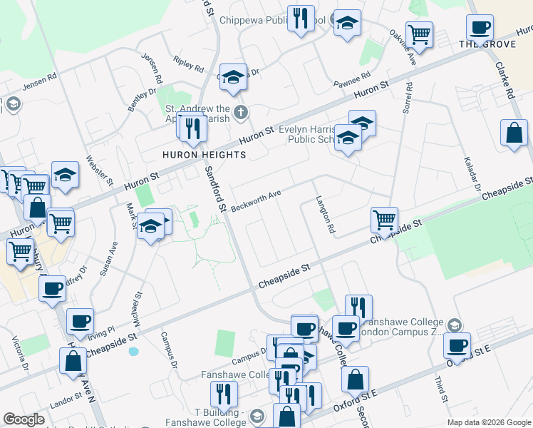 map of restaurants, bars, coffee shops, grocery stores, and more near 1200 Portland Street in London