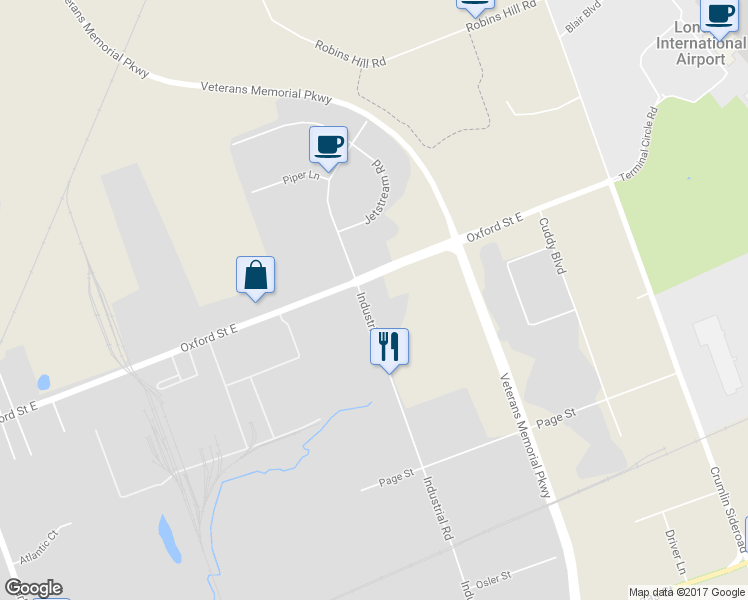 map of restaurants, bars, coffee shops, grocery stores, and more near 680 Industrial Road in London