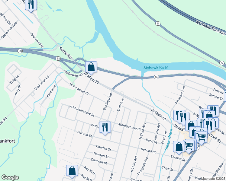 map of restaurants, bars, coffee shops, grocery stores, and more near 298 W Main St in Ilion