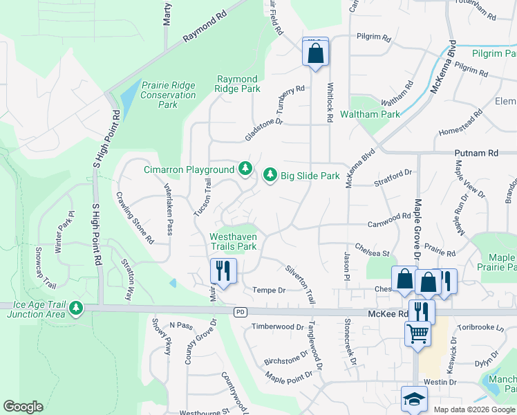 map of restaurants, bars, coffee shops, grocery stores, and more near 9 Wichita Court in Madison