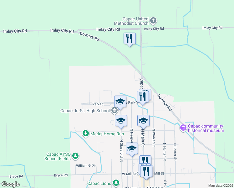 map of restaurants, bars, coffee shops, grocery stores, and more near 15096 West Park Street in Capac