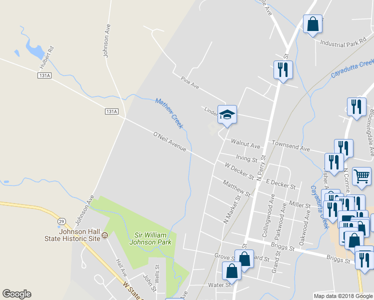 map of restaurants, bars, coffee shops, grocery stores, and more near 16 O'Neil Avenue in Johnstown