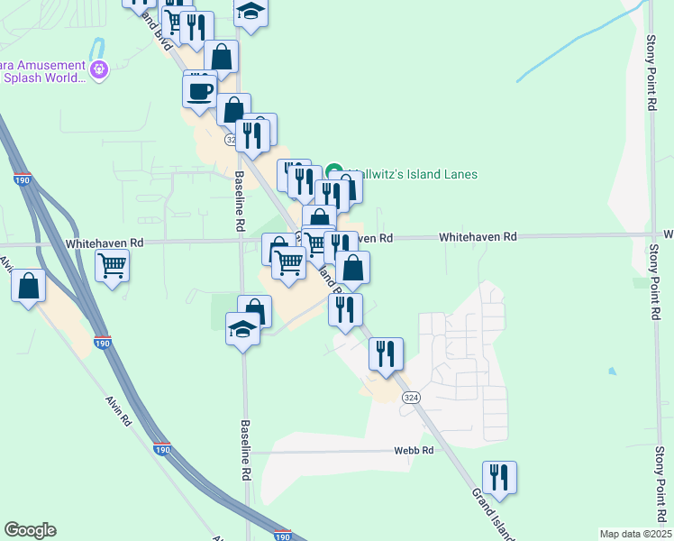 map of restaurants, bars, coffee shops, grocery stores, and more near 2139 Grand Island Boulevard in Grand Island