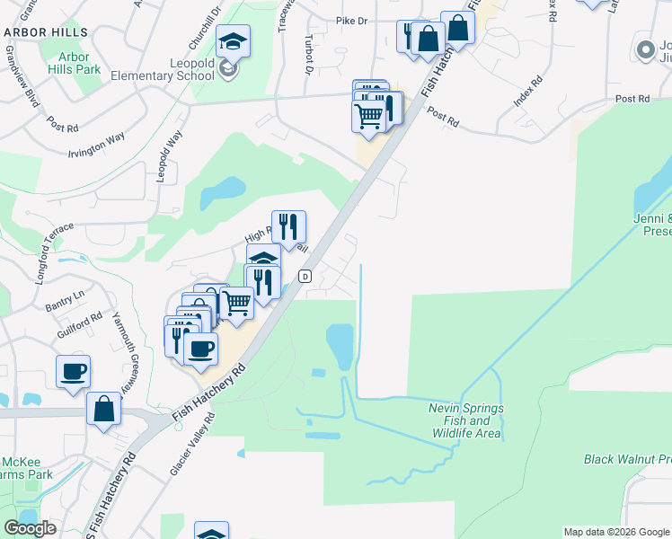 map of restaurants, bars, coffee shops, grocery stores, and more near 3630 Breckenridge Court in Fitchburg