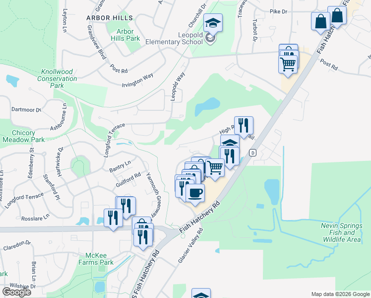 map of restaurants, bars, coffee shops, grocery stores, and more near 5475 Caddis Bend in Fitchburg