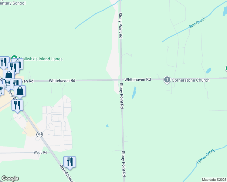 map of restaurants, bars, coffee shops, grocery stores, and more near 2174 Stony Point Road in Grand Island