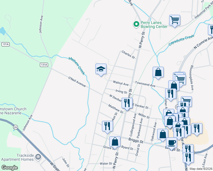 map of restaurants, bars, coffee shops, grocery stores, and more near 235 Pleasant Avenue in Johnstown
