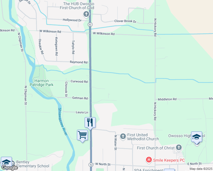 map of restaurants, bars, coffee shops, grocery stores, and more near 1694 North Michigan 52 in Owosso