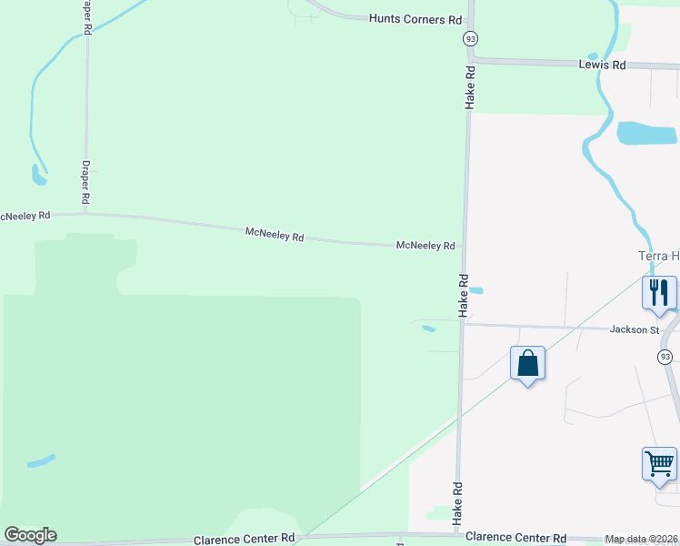 map of restaurants, bars, coffee shops, grocery stores, and more near 12481 McNeeley Road in Erie County