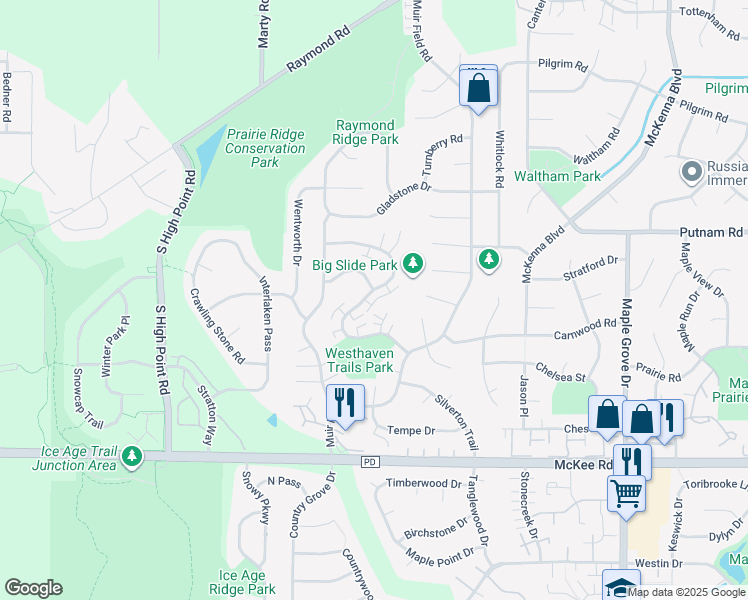 map of restaurants, bars, coffee shops, grocery stores, and more near 2892 Cimarron Trail in Madison