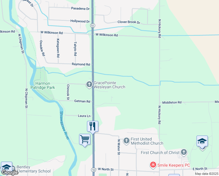 map of restaurants, bars, coffee shops, grocery stores, and more near 1694 North Michigan 52 in Owosso