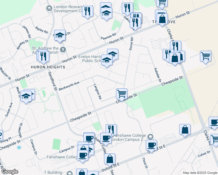 map of restaurants, bars, coffee shops, grocery stores, and more near 24 Madeira Drive in London