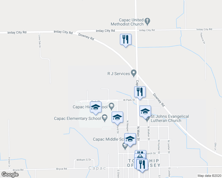 map of restaurants, bars, coffee shops, grocery stores, and more near 15122 West Park Street in Capac