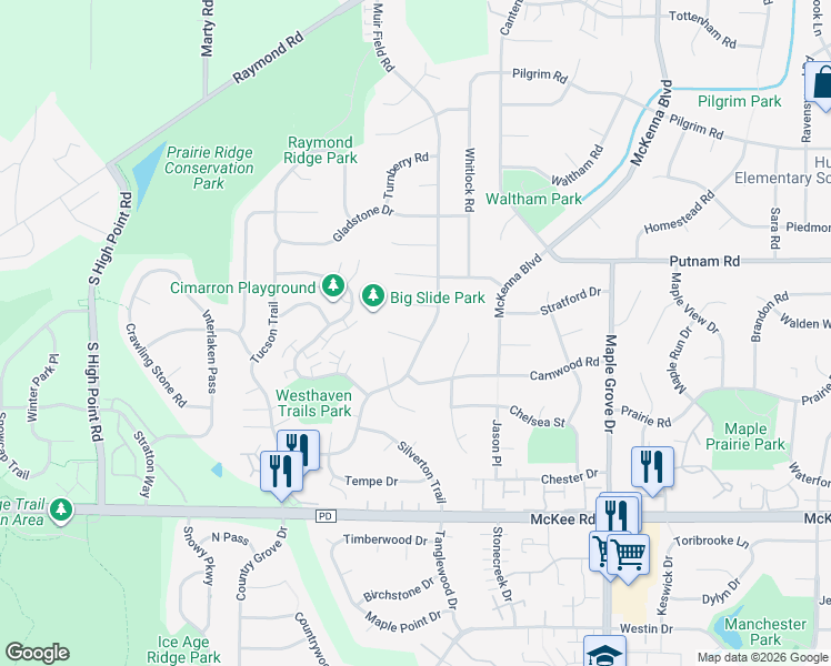map of restaurants, bars, coffee shops, grocery stores, and more near 13 Star Fire Court in Madison