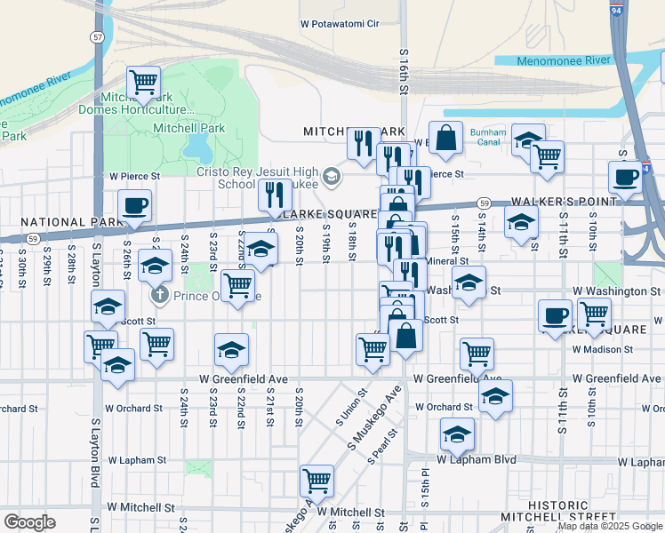 map of restaurants, bars, coffee shops, grocery stores, and more near 923 South 18th Street in Milwaukee