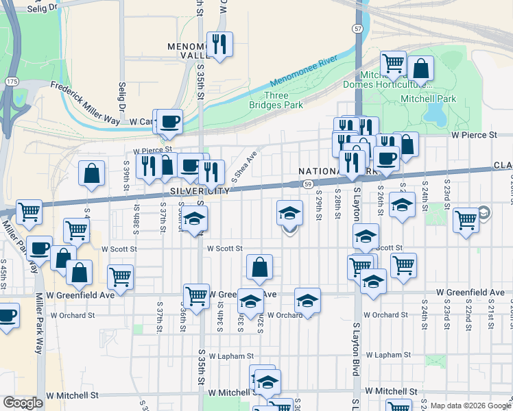 map of restaurants, bars, coffee shops, grocery stores, and more near in Milwaukee