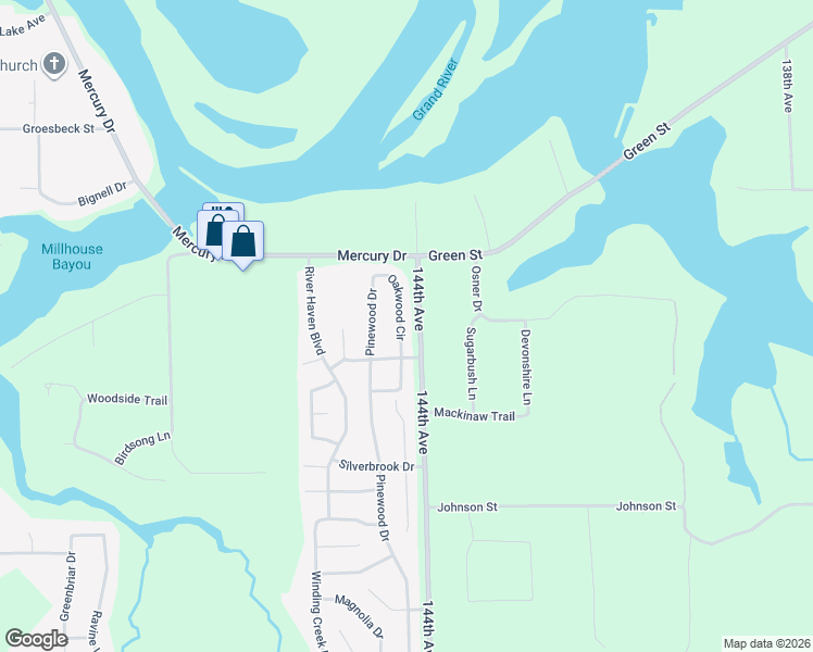 map of restaurants, bars, coffee shops, grocery stores, and more near 13860 Oakwood Circle in Grand Haven