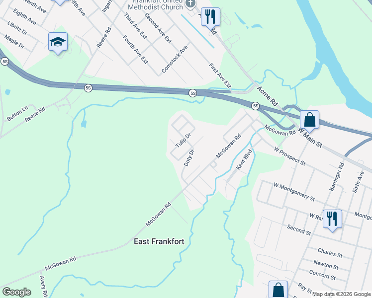 map of restaurants, bars, coffee shops, grocery stores, and more near 432 Tulip Drive in Herkimer County