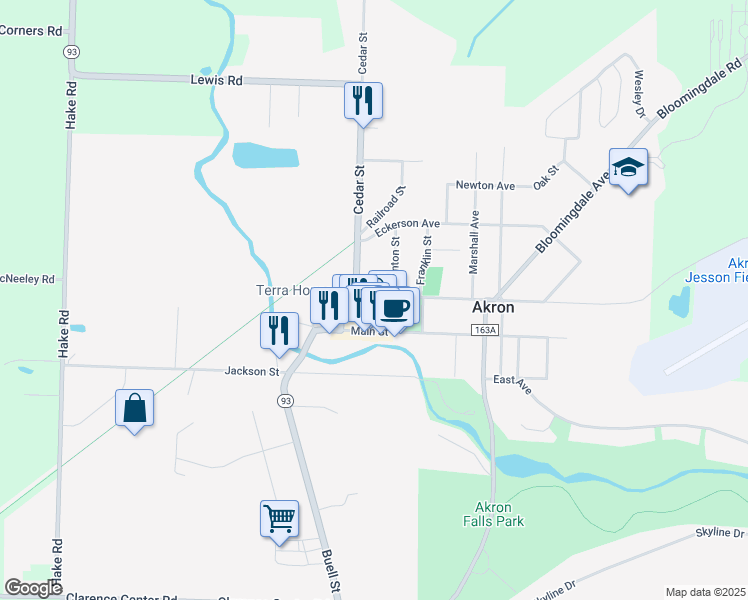 map of restaurants, bars, coffee shops, grocery stores, and more near 26 John Street in Akron
