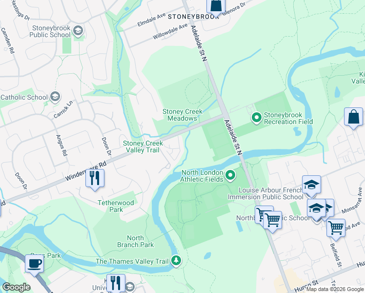 map of restaurants, bars, coffee shops, grocery stores, and more near 703 Windermere Road in London