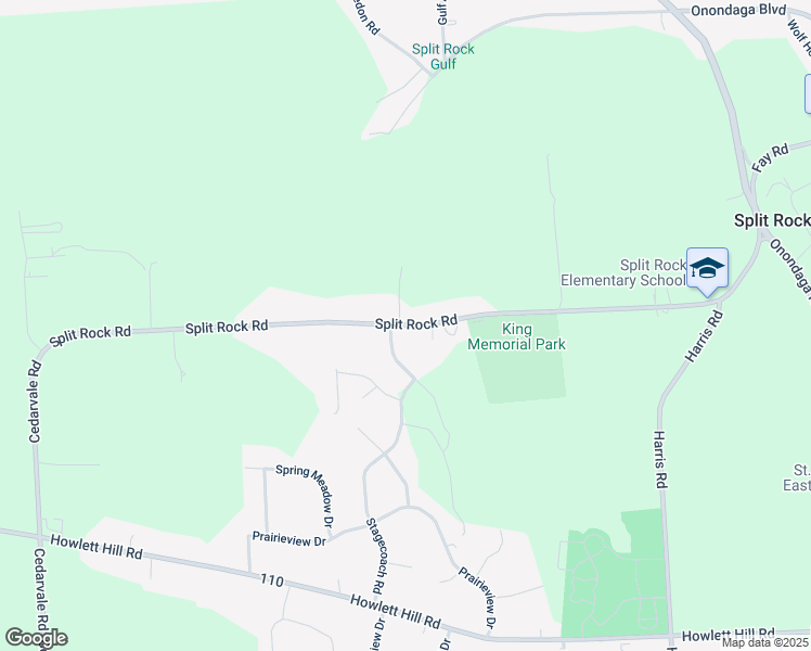 map of restaurants, bars, coffee shops, grocery stores, and more near Split Rock Road in Camillus