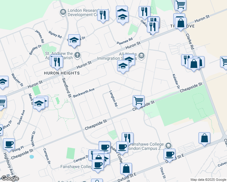 map of restaurants, bars, coffee shops, grocery stores, and more near 12 Langton Road in London