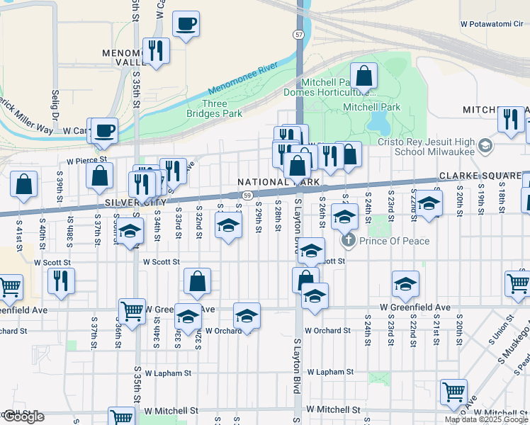 map of restaurants, bars, coffee shops, grocery stores, and more near 921-923 South 28th Street in Milwaukee