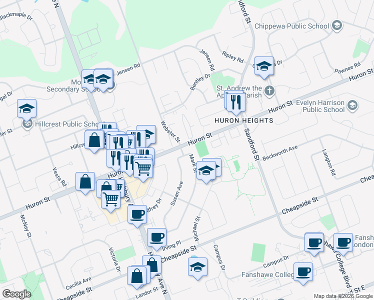 map of restaurants, bars, coffee shops, grocery stores, and more near 190 Mark Street in London