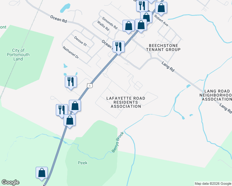 map of restaurants, bars, coffee shops, grocery stores, and more near 212 Mackerel Avenue in Portsmouth