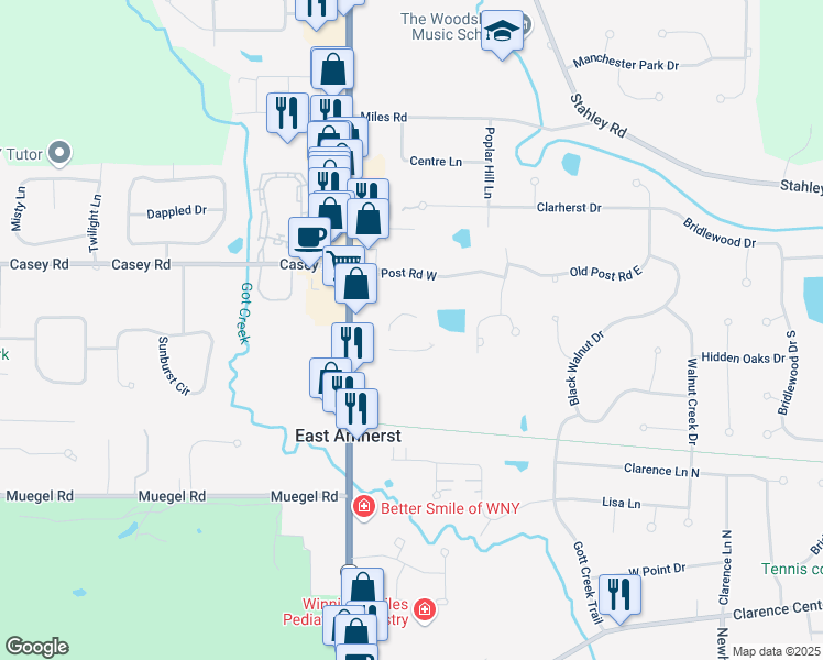 map of restaurants, bars, coffee shops, grocery stores, and more near 6363 Transit Road in East Amherst