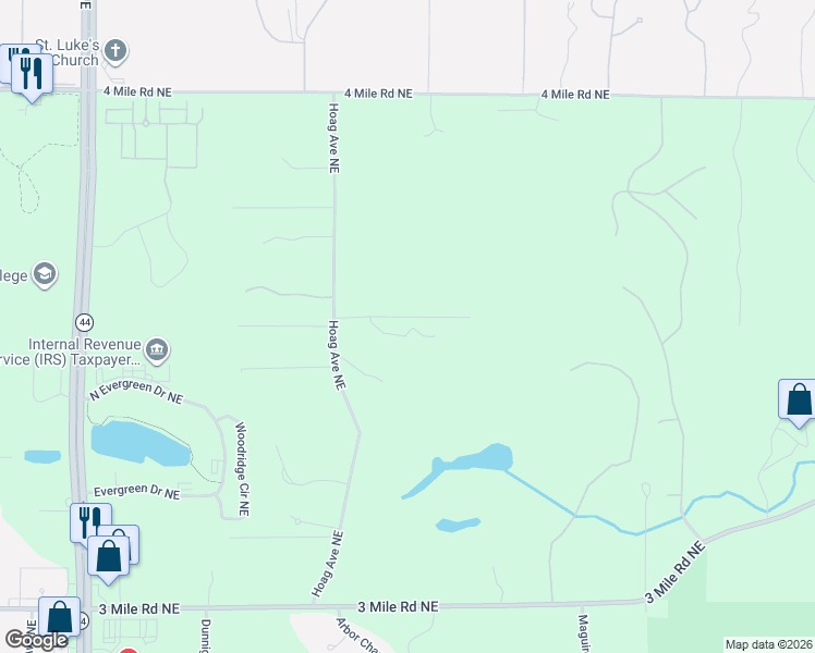 map of restaurants, bars, coffee shops, grocery stores, and more near 3737 Walnut Springs Drive Northeast in Grand Rapids