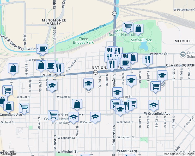 map of restaurants, bars, coffee shops, grocery stores, and more near 918-920 South 30th Street in Milwaukee