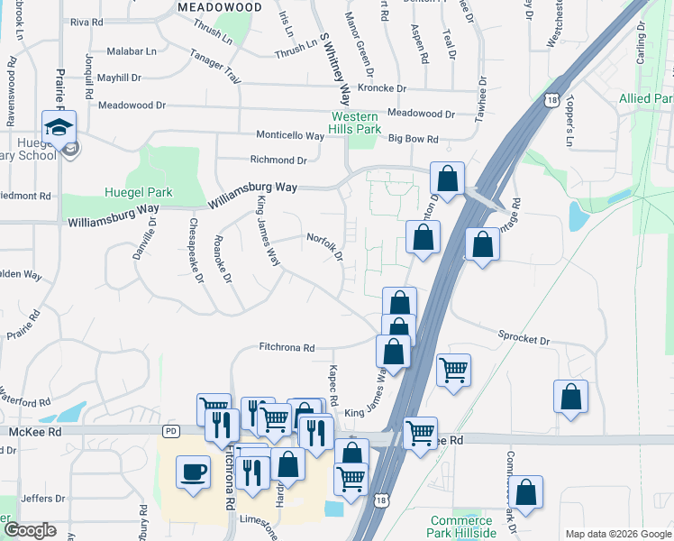 map of restaurants, bars, coffee shops, grocery stores, and more near 5702 Norfolk Drive in Fitchburg