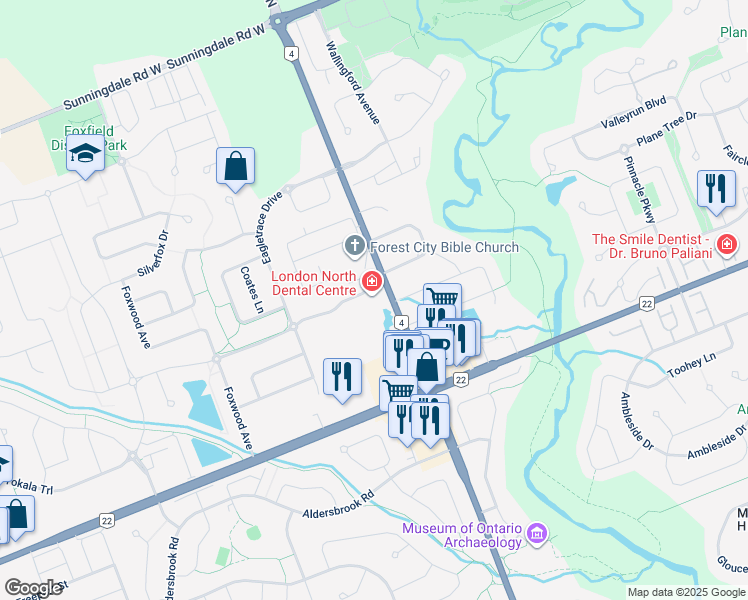 map of restaurants, bars, coffee shops, grocery stores, and more near 861 A Medway Park Drive in London