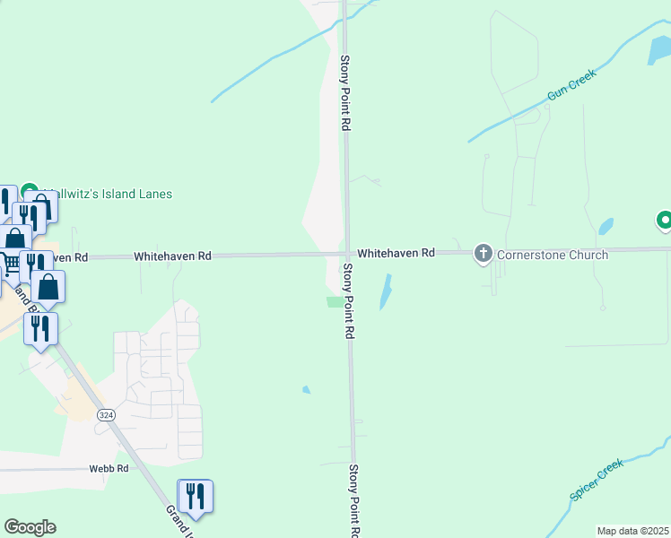 map of restaurants, bars, coffee shops, grocery stores, and more near 2174 Stony Point Road in Grand Island