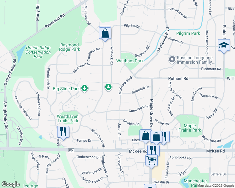 map of restaurants, bars, coffee shops, grocery stores, and more near 2902 McKenna Boulevard in Madison