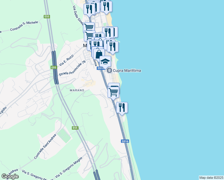 map of restaurants, bars, coffee shops, grocery stores, and more near 31 Corso Vittorio Emanuele in Ripatransone