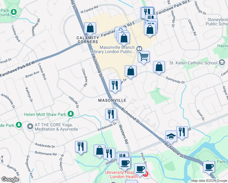 map of restaurants, bars, coffee shops, grocery stores, and more near 10 Medway Crescent in London