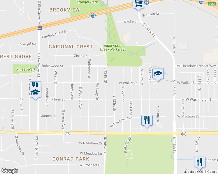 map of restaurants, bars, coffee shops, grocery stores, and more near 916 South 124th Street in West Allis
