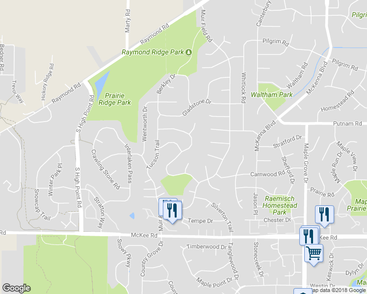map of restaurants, bars, coffee shops, grocery stores, and more near 2892 Cimarron Trail in Madison