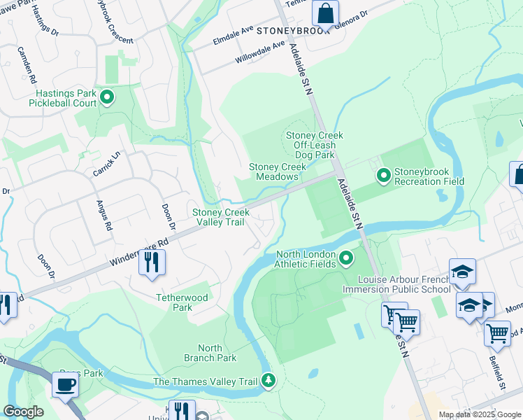 map of restaurants, bars, coffee shops, grocery stores, and more near 693 Windermere Road in London