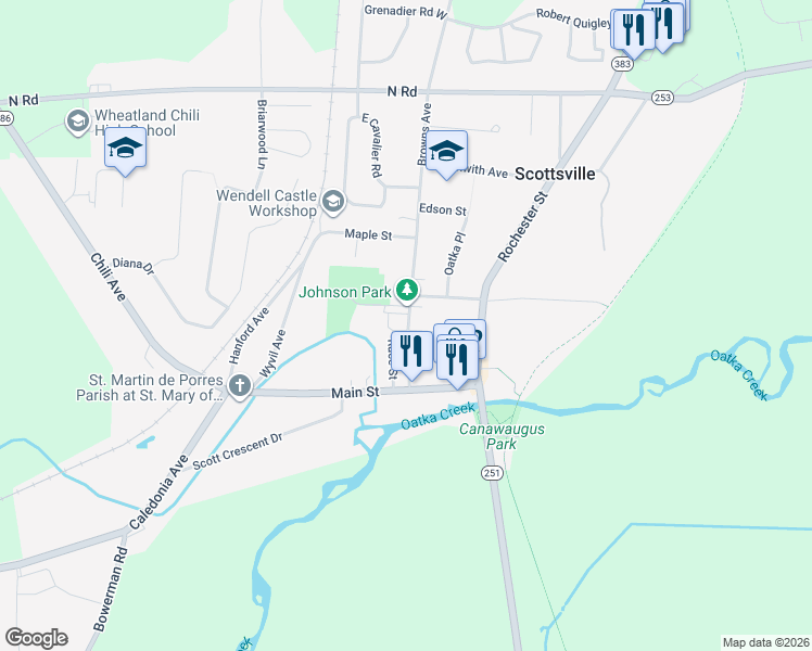 map of restaurants, bars, coffee shops, grocery stores, and more near 4 Browns Avenue in Scottsville