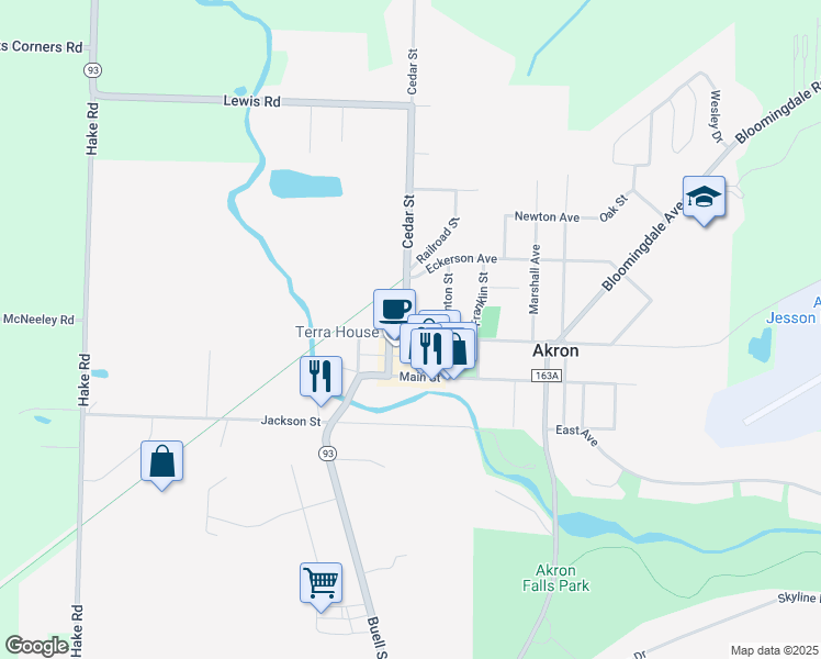 map of restaurants, bars, coffee shops, grocery stores, and more near 26 John St in Akron