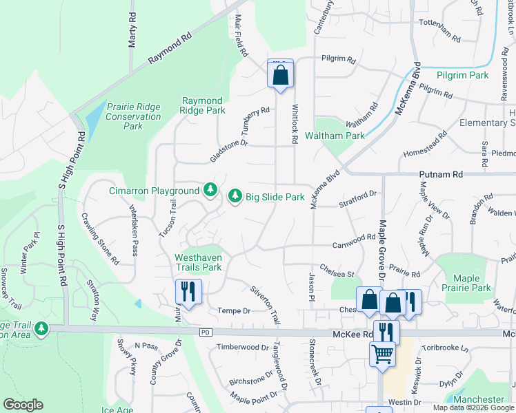 map of restaurants, bars, coffee shops, grocery stores, and more near 13 Star Fire Court in Madison