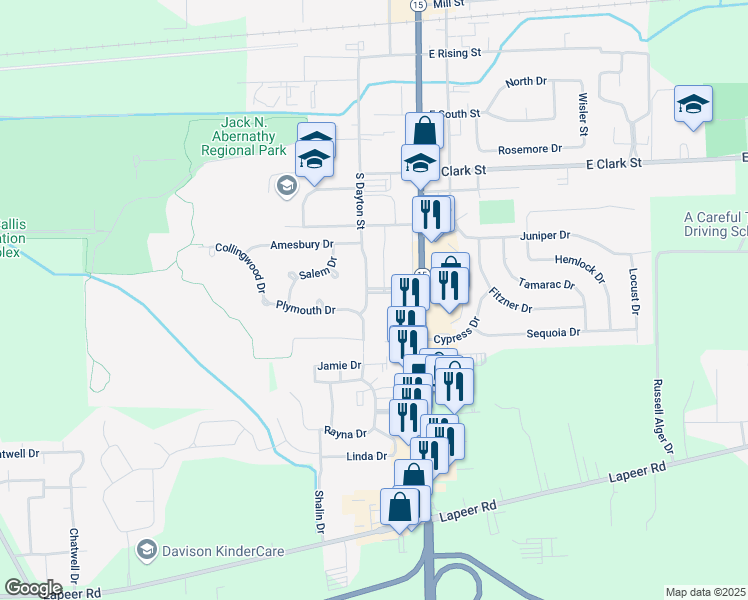 map of restaurants, bars, coffee shops, grocery stores, and more near 803 South Dayton Street in Davison